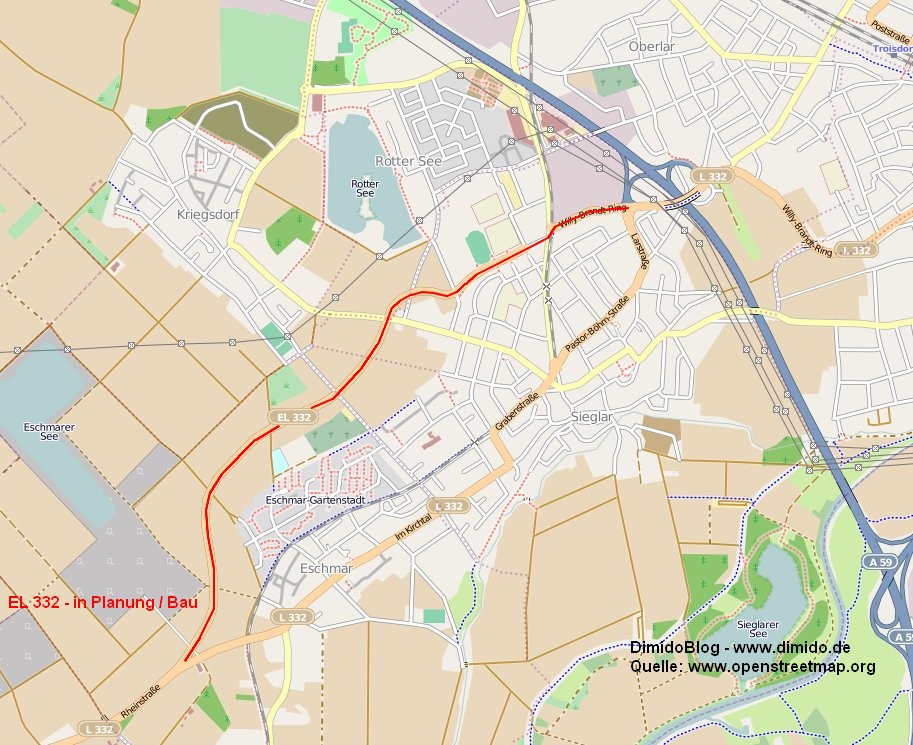 Karte von Troisdorf mit EL 332 - Quelle: OpenStreetMap