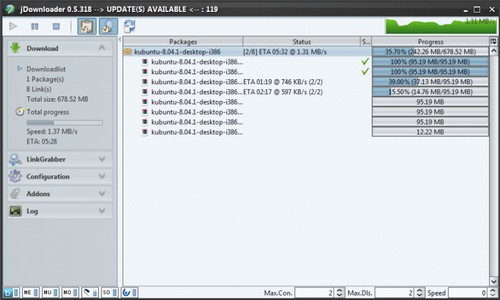 JDownloader 0.5.xx - Neue Sidebar als Screenshot