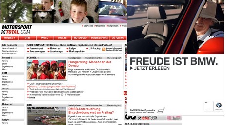 Screenshot vom BMW-Werbung auf Motorsport-Total