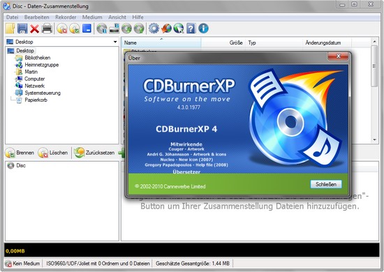 CDBurnerXP ist ein kostenloses Programm zum Brennen von CDs und DVDs