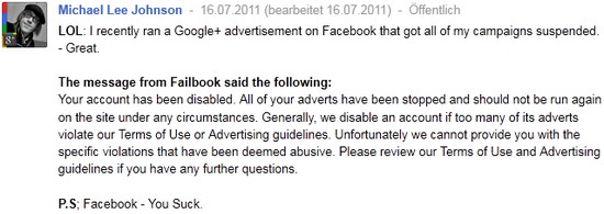 Facebook verbietet Werbung für Google+