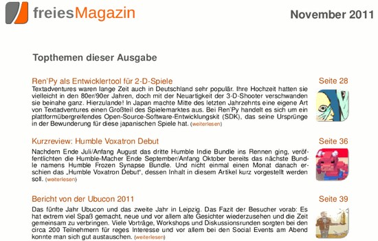 freiesMagazin 11/2011 – Über Ubuntu, Linux und Open Source