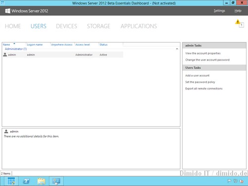 User Verwaltung - Windows Server 2012 Essentials Beta